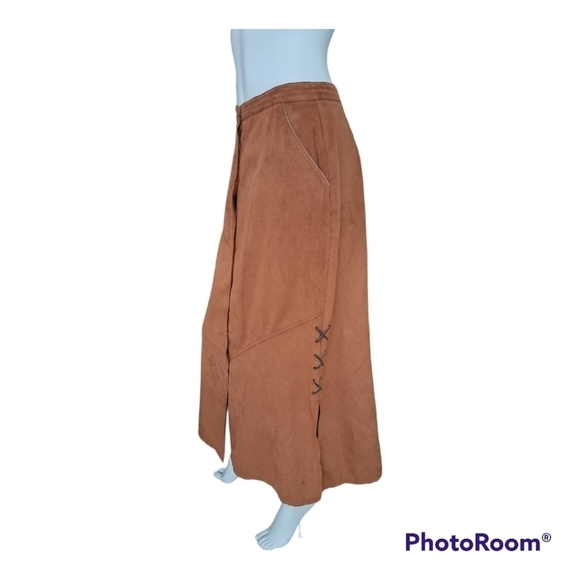 CmCat Out au naturel maxi skirt 100% suede leather tan western skirt size 9 - Picture 3 of 16